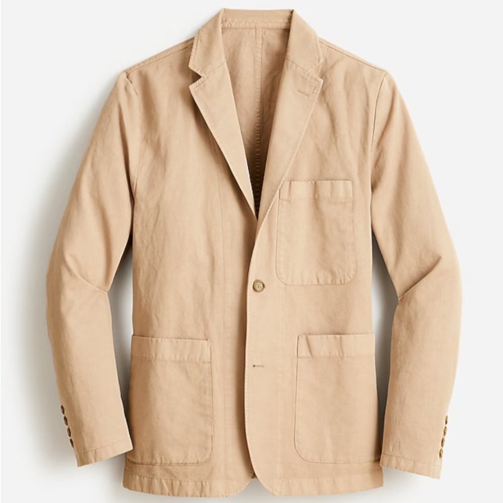 J Crew NWT Garment Dyed Chino Suit Jacket Linen Blend Men’s 36 AX270 Tan Khaki